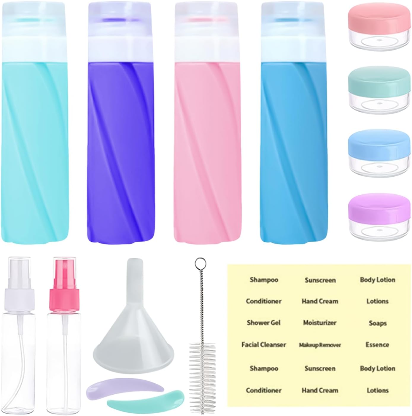 Travel Toiletry Containers – Travel Size Refillable Shampoo Spray Bottles,Leak Proof Cosmetic Toiletry Container Set for Vacation Shower Holiday Road Trip Face Cream Body Wash