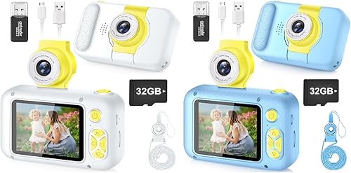 2 cámaras para niños, cámara ARNSSIEN para niños, cámara digital de pantalla IPS de 2.4 pulgadas, cámara para niños pequeños con lente abatible de