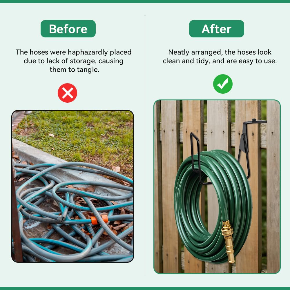 Portatubo in Metallo Supporto per Tubo da Giardino Portatubo da Parete per Tubi Gancio per Tubo Nero per Giardino, Piscina, Recinzione per Tubo dell'acqua, Cavo di Prolunga