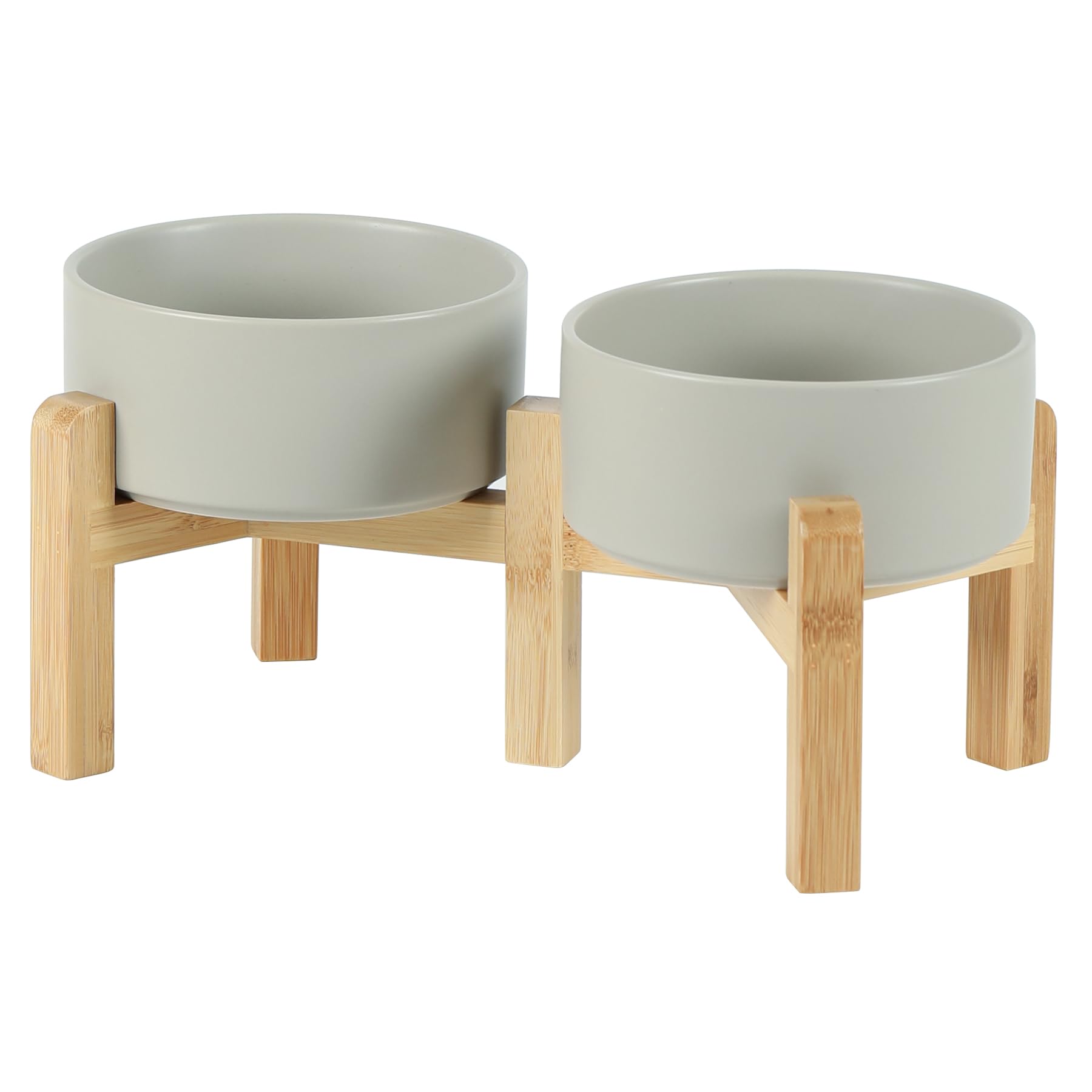 Havniva Ceramic Adjustable Raised Double Bowls Set with Stand, 2 Heights Elevated, Food & Water Bowls for Small Breed Dogs, Weighted Dog Dishes, Pet Bowl(6.1'',28.7OZ, Grey)