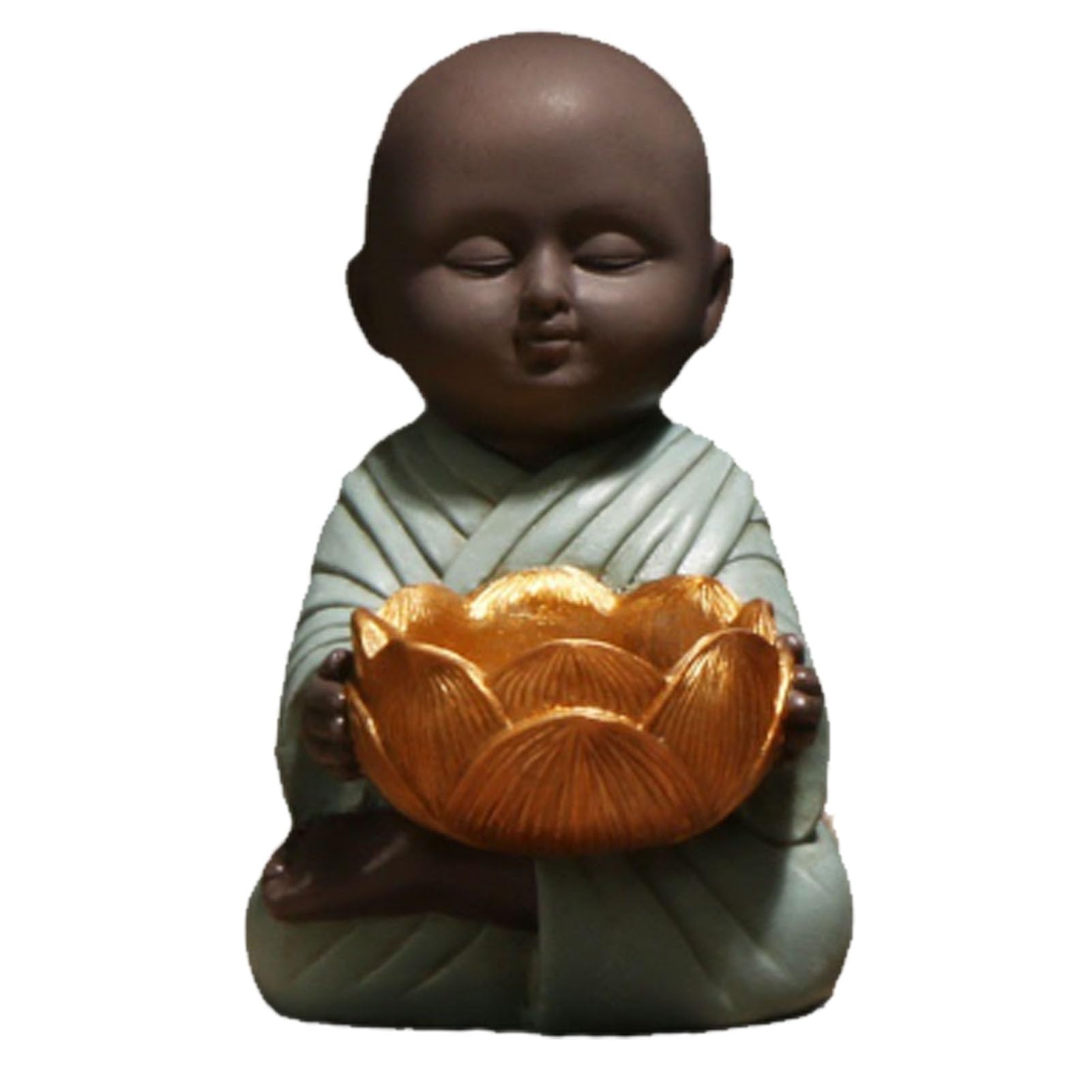 Praying Monk Light Holder, Meditating Buddha Tealight Holder Little Monk Statue Candle Holder for Wealth Good Luck (Blue)