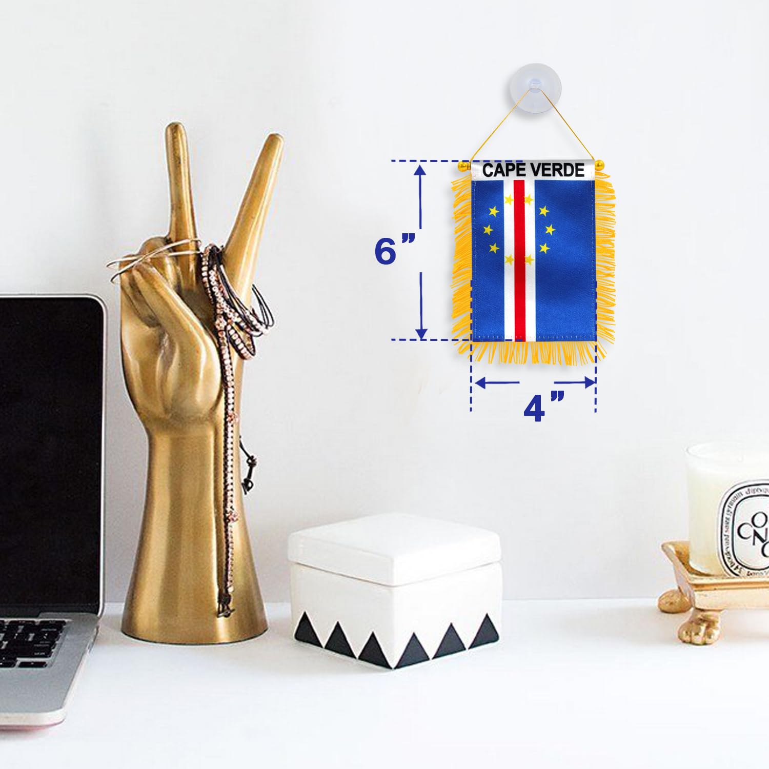 Anley Drapeau à Franges De La République Dominicaine De 10,2 X 15,2 Cm – Mini Bannière Et Décoration De Rétroviseur – Frange Et Double Face – Drapeau Dominicain Avec Ventouse