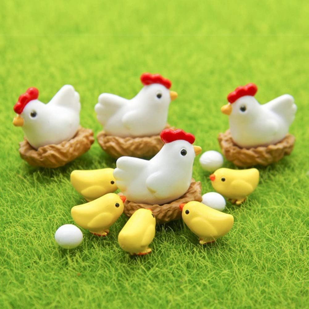 Cawhui 12Pcs White Miniature Hen Chicken Family Egg Statue Figurine Garden Decor Ornaments Outdoor Statues Garden Sculptures Statues