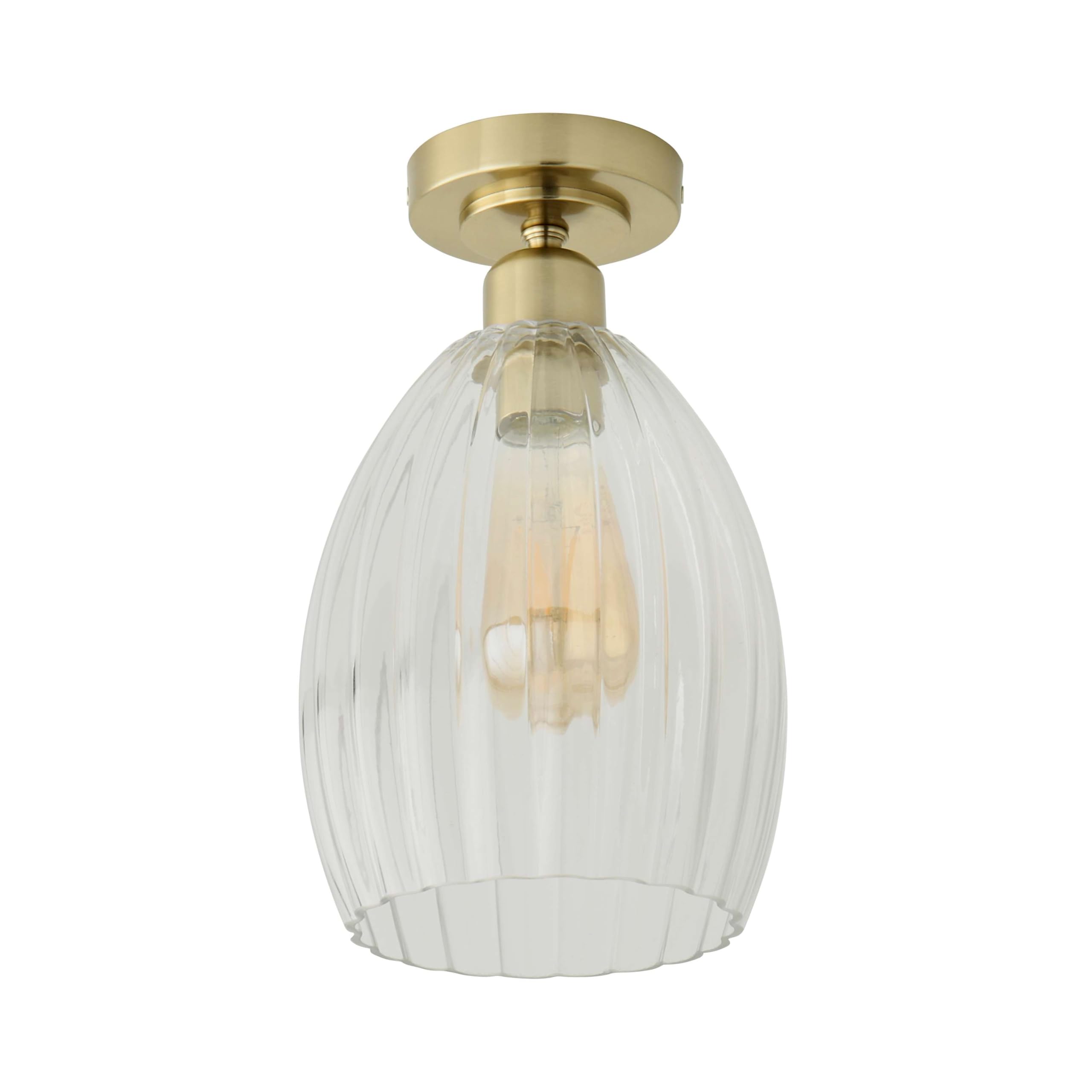 Valuelights Gold | Cheltenham Brushed Clear Ribbed Glass Dome Flush Ceiling Light | Ceiling Lights, Home Décor & Improvement Essential