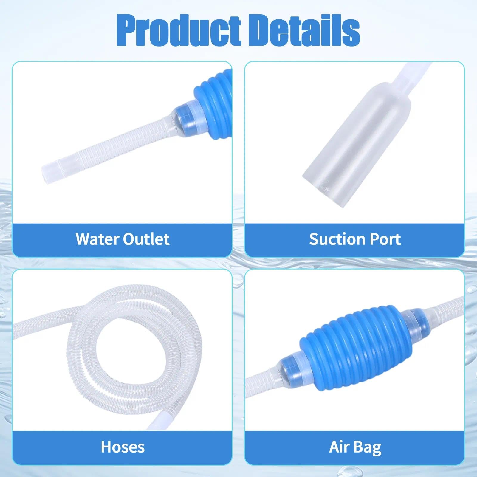 Jaarssho Fish Tank Cleaner with Scraper,Aquarium Cleaner,Fish Tank Cleaning Kit,A Hand Syphon Pump,Fishbowl Accessories,Siphon Pump Water Change,Daily Water Changing Filter,46.06 In Pipe - Image 3