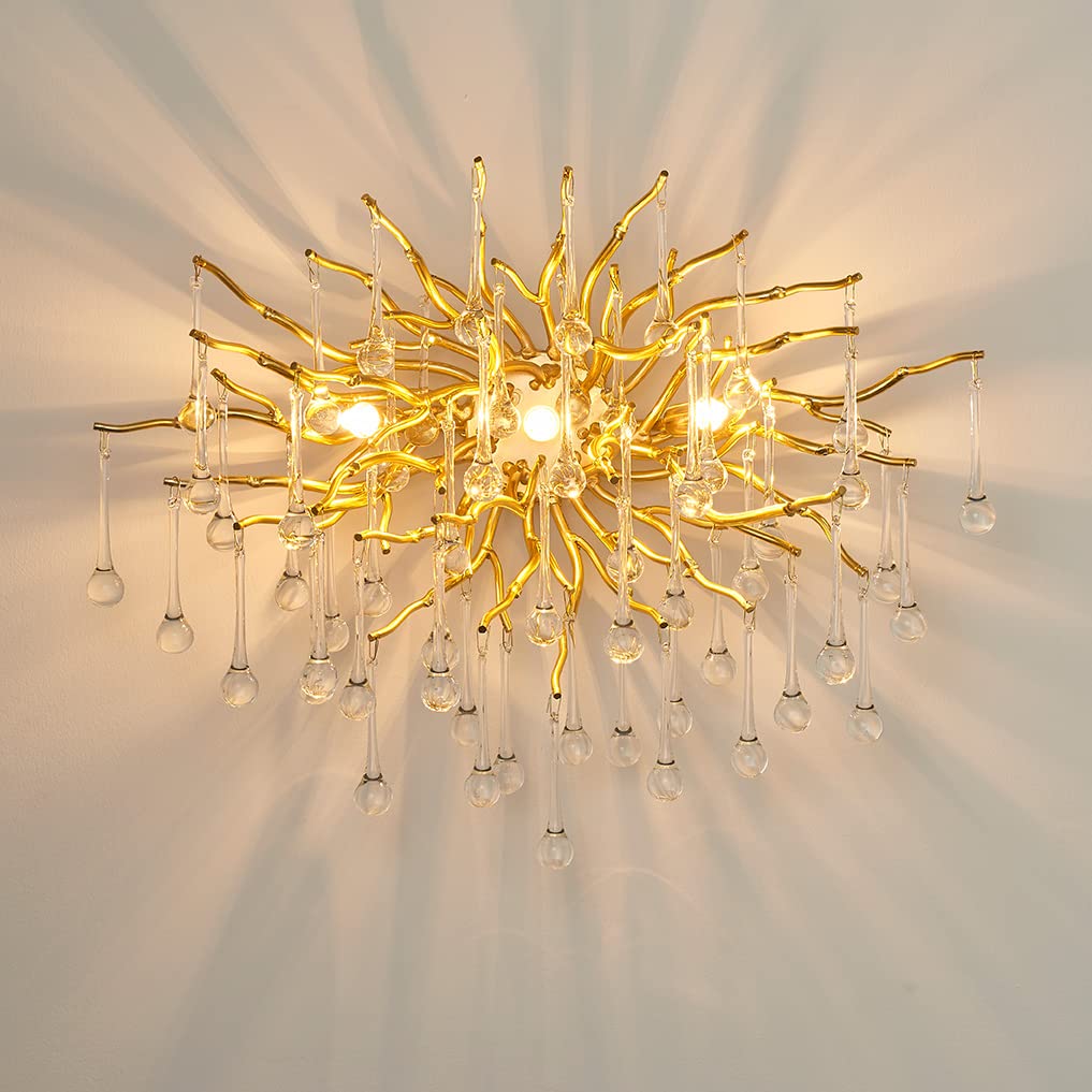 Modern Gold Crystal Wall Light, Brilliant 3 Lights Sconce, Tree Branch Wall Lamp Light Fixtures, Bedside Lamp for Bedroom, Living Room, Foyer