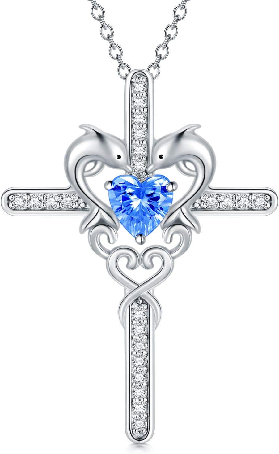 SISGEM Moissanite Dolphin Necklace for Women,Set 20 PCS Diamonds on Cross,Love Heart Pendant Birthday Gifts for Mom Wife,925 Sterling Silver Infinity Jewellery 18"+2"