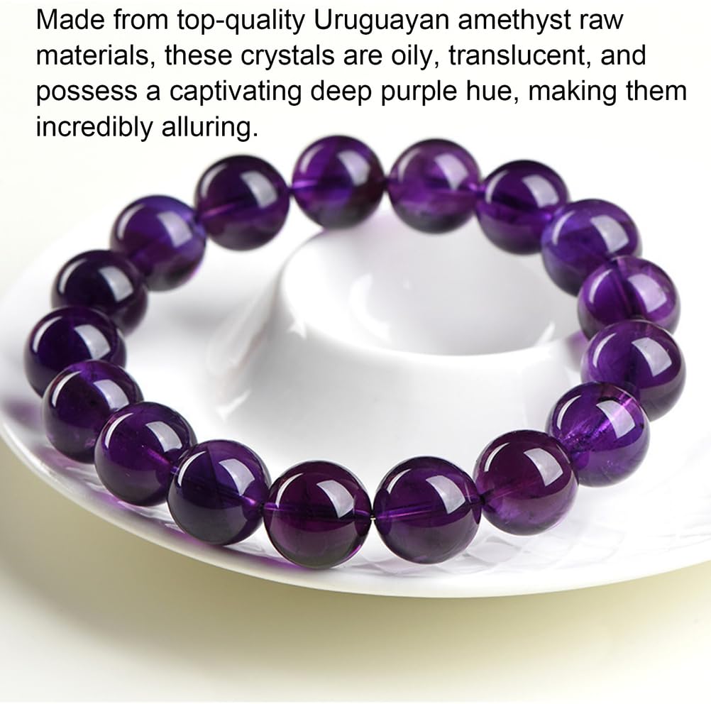 Bracciale con Ametista Naturale per Uomo e Donna, Braccialetti Elasticizzati con Perline di Pietra Fatti a Mano, Gioielli in Cristallo, Braccialetto di purificazione curativa Yoga,10~10.8mm