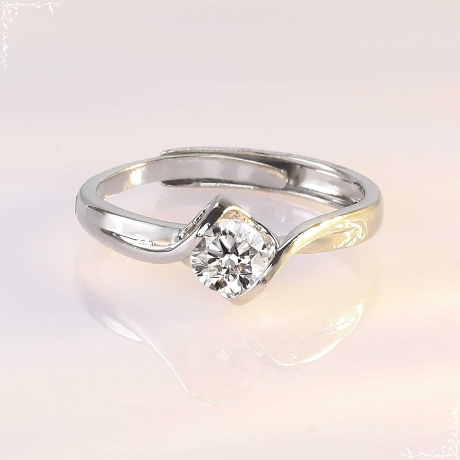 Anello Matrimonio Donna, Anello in Oro Bianco da Donna Cuore Cavo con moissanite