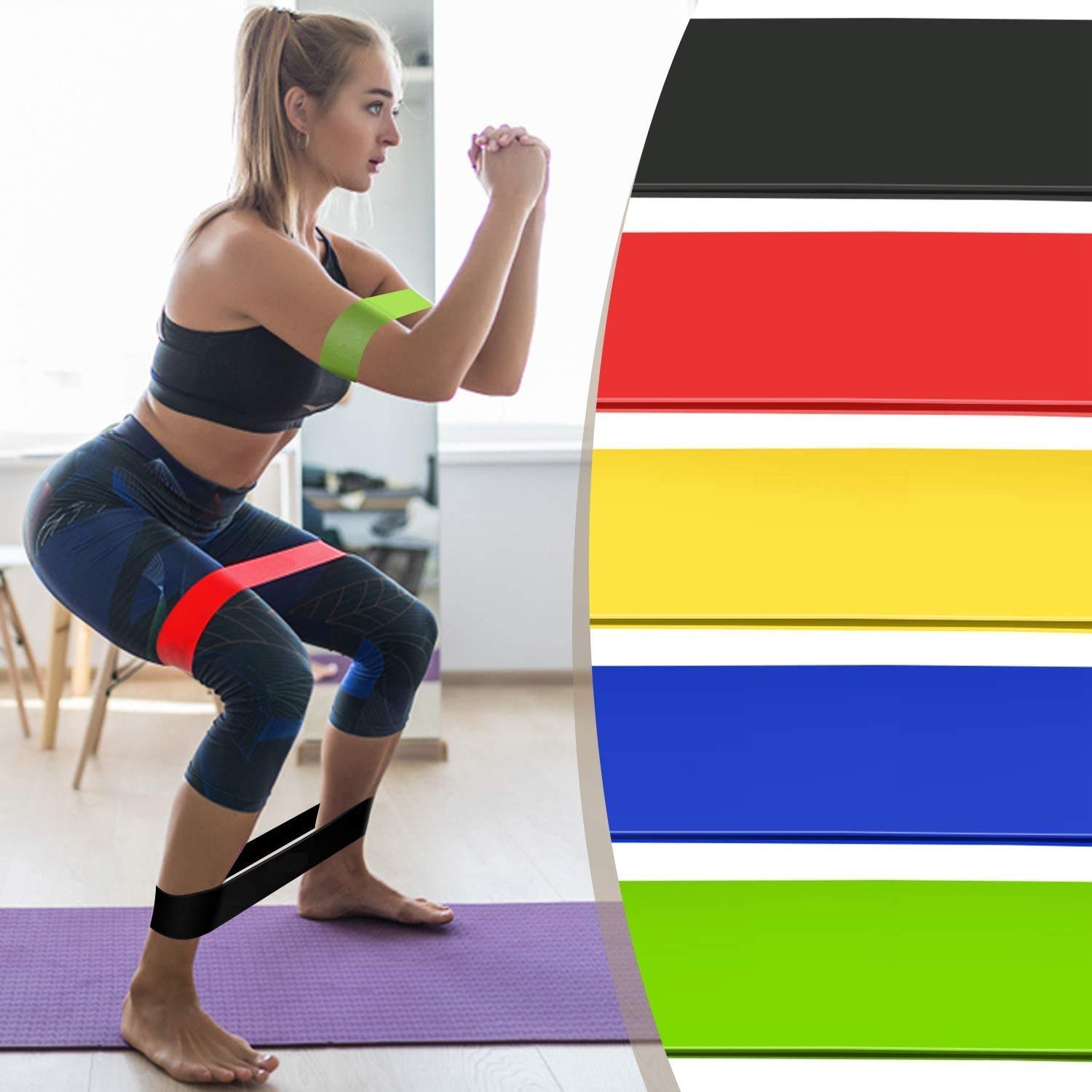 HITSHREE Resistance Loop Exercise Bands for Squats HIPS Legs Butt Gluts and Heavy Workouts Physical Therapy Stretching Home Fitness Yoga and Butt Exercises Multi Color Set of 5