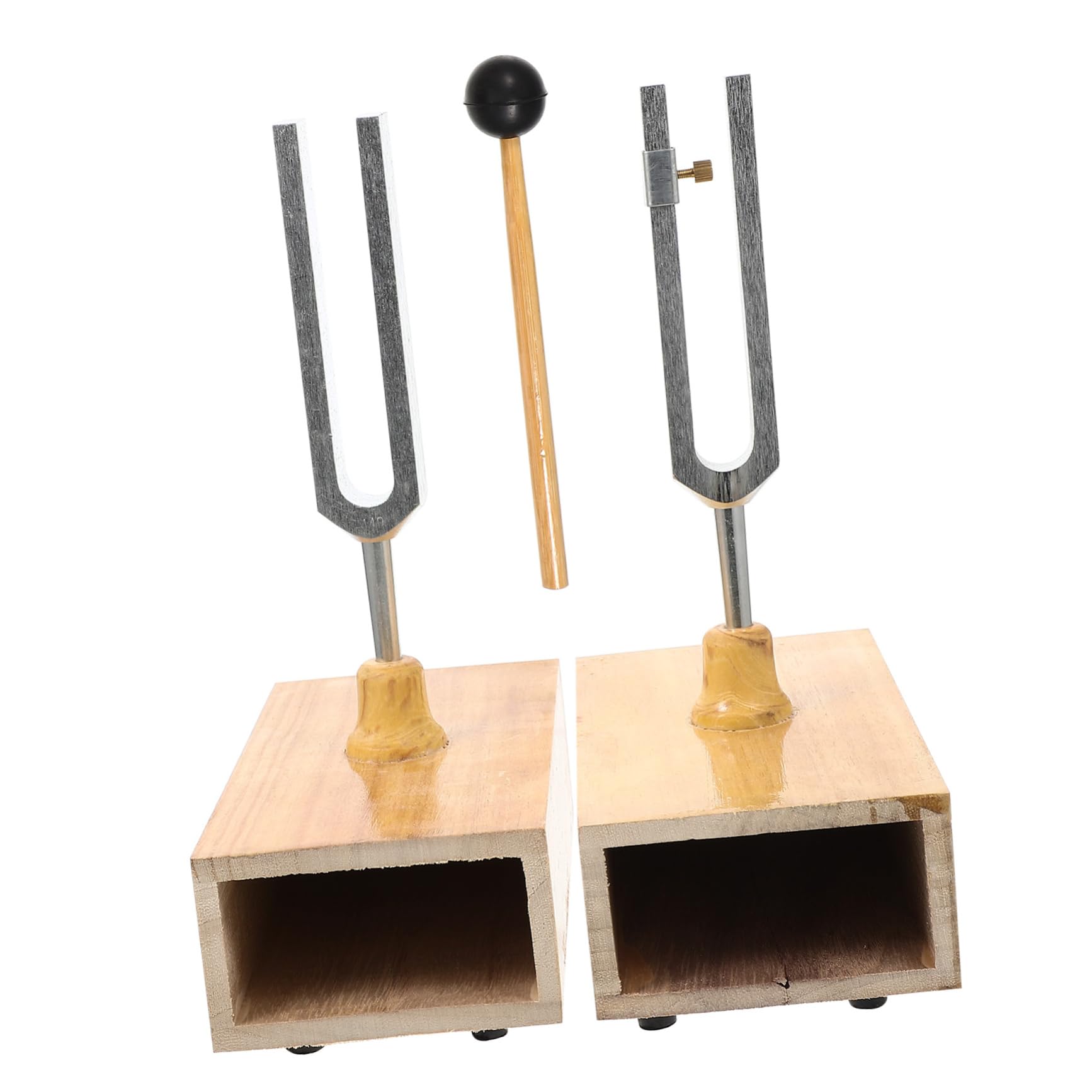 440hz Experiment Stimmgabelset aus Metall und Holzsockel