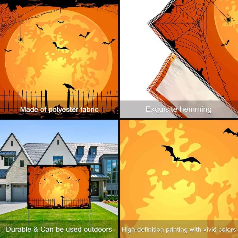 Miniatura 4 de Telón de fondo naranja para fotos de Halloween de 10 x 8 pies para fiestas, parche de calabaza grande, luna, fotografía, fondo, bruja para niños,
