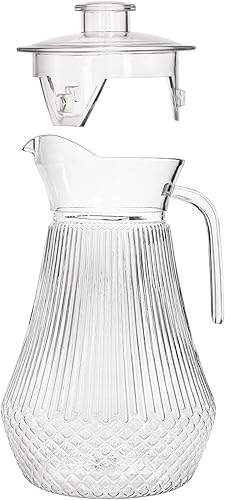 Miniatura 4 de Lawei Paquete de 2 jarras acrílicas de 50 onzas, jarra de agua de plástico transparente con tapa y boquilla, recipientes de té helado para