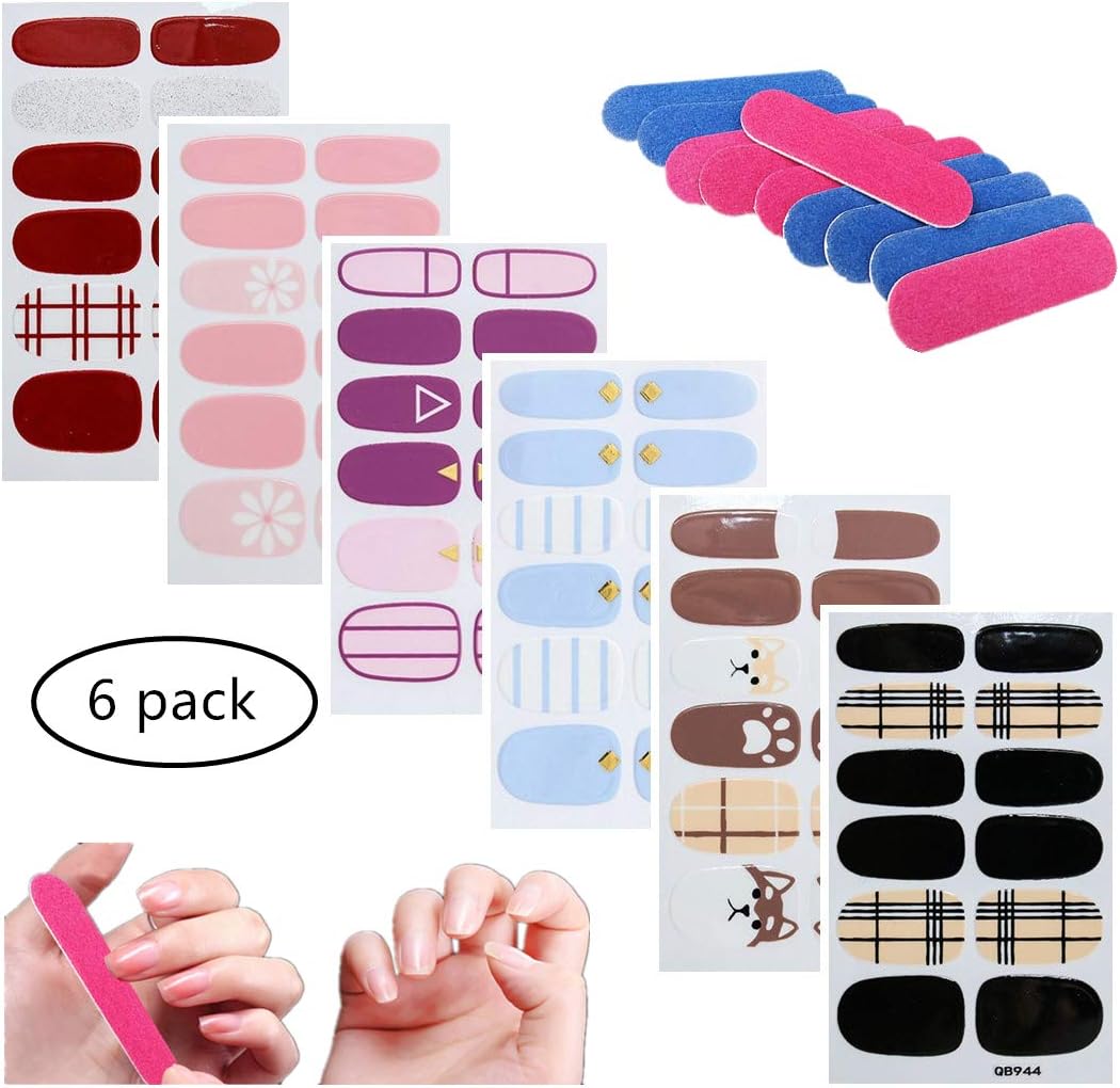6 Sheets Full Wraps Nail Polish Stickers,Self-Adhesive Nail Art Decals Strips Manicure Kits Nail Art Designs