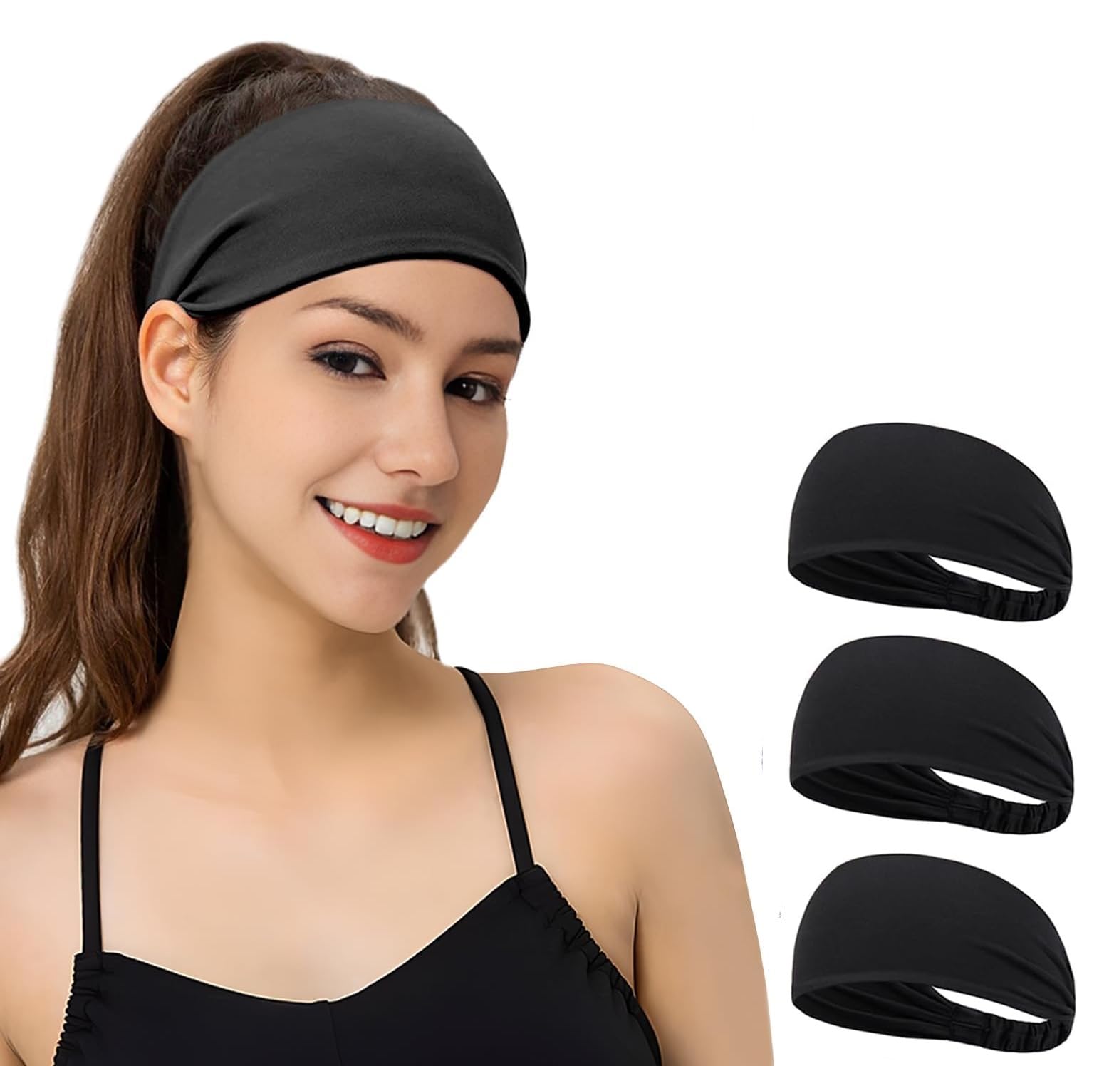 PAROPKAR Elastic Headband Sweatband & Sports Headband for Running Cycling Gym Yoga Basketball - Stretchy Moisture Wicking Unisex Hairband (Black)