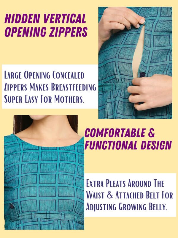 Image of DUMMY SHAPE Women's Rayon Anarkali Maternity Dress & Feeding Kurti with Zippers