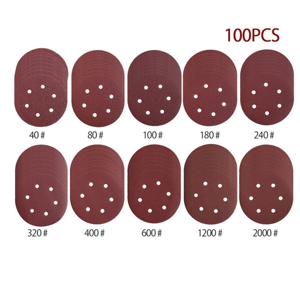 100 Uds. De papel de lija de 150mm y 6 pulgadas, disco de 6 agujeros, hojas de arena, grano 40-800, disco de lijado con gancho y bucle, accesorios para herramientas de papel de arena pulido, estilo B