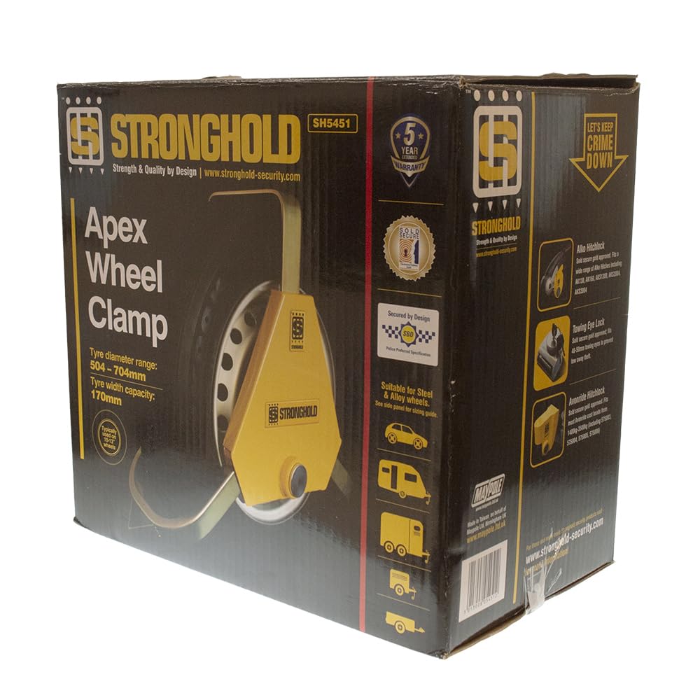 Stronghold apex 195/55 R10 dreieckige Radkralle passend für Wohnwagen, Anhänger, Pferdeanhänger, Transporter und Wohnmobile mit einer Reifenbreite von 195 mm und 460 mm – 600 mm Durchmesser