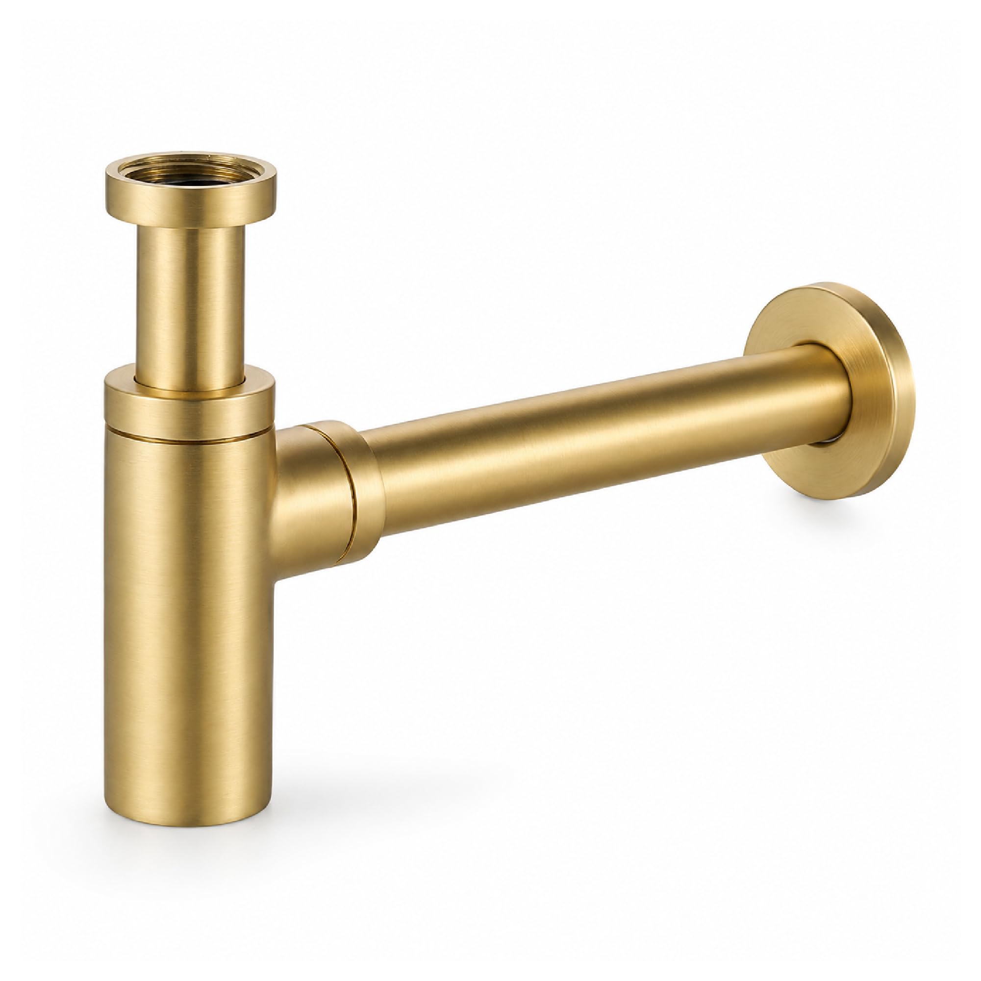 Minimalistisches Design Siphon für Waschbecken und Waschbecken, Badablauf, Flaschensiphon, goldfarben, gebürstet.