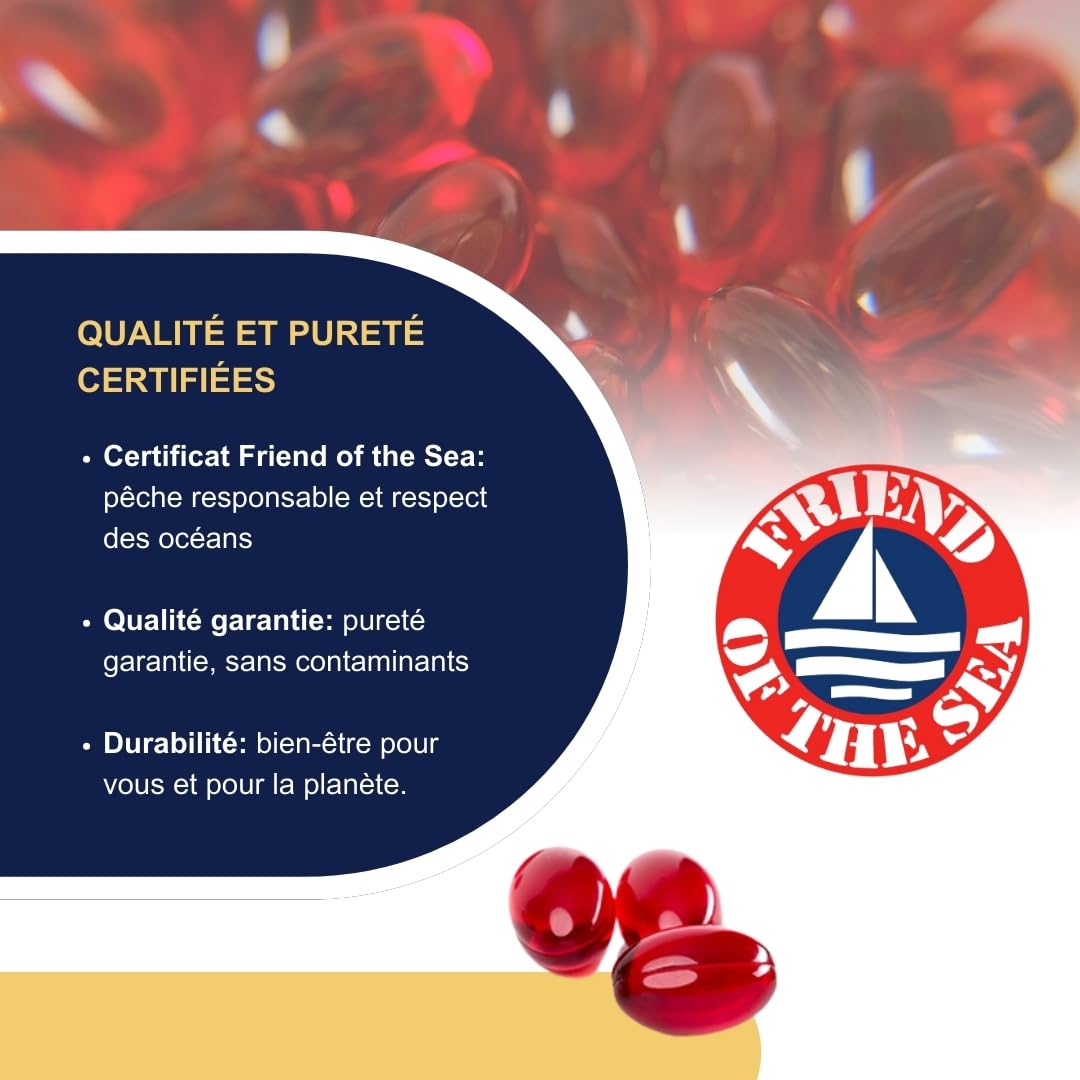 Omégor Krill D3 - Supplément alimentaire à l'huile de krill - Formule oméga 3 super concentrée - vitamine D3 et vitamine E - Pour dents et os - avec choline précieuse pour votre cerveau - 60 gélules