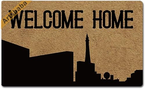 Artsbaba Tapete de goma antideslizante para puerta, diseño de horizonte urbano, Las Vegas, tapete de entrada para balcón, decoración del hogar,