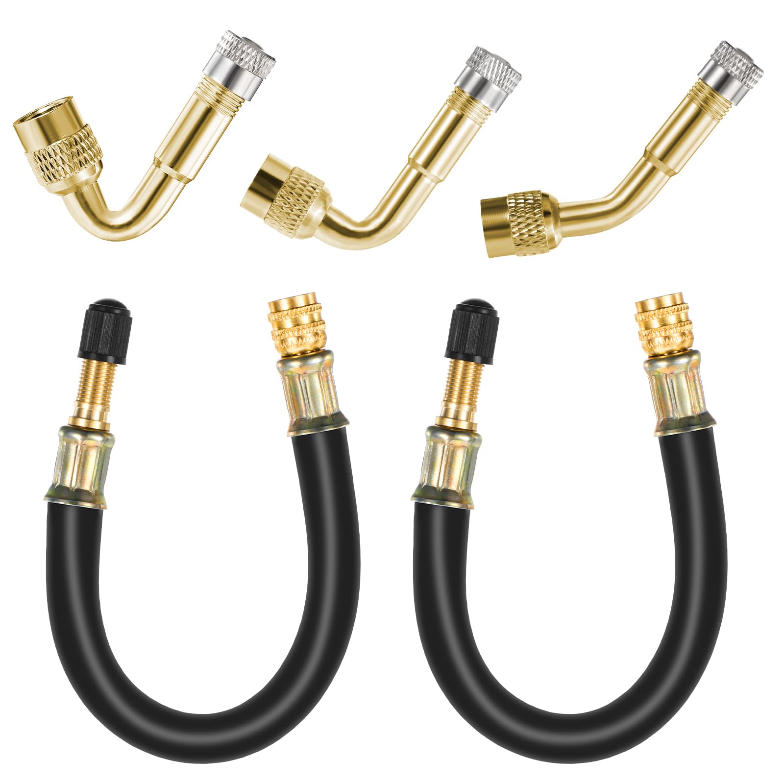 Flexible Tire Valve Extenders 8.25 Inch Universal Valve Stem Extension Valve Adapter with Brass 45 90 135 Degree Valve Stem Extension Adaptor Tool for