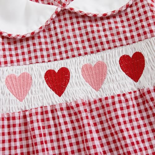 Newborn Smocked Baby Girl Outfit Hearts Plaid Long Sleeve Bubble Romper Bodysuit Infant Cute Valentines Day Clothes3