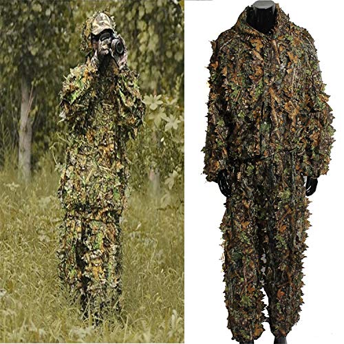 NUOWEI DUCK Ghillie Suit 3D Leaf Camo Camouflage Lightweight Clothing Suits for Jungle Hunting,Shooting, Airsoft, Wildlife Photography or Halloween (Type 1)