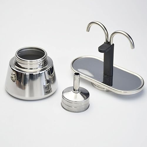 Miniatura 9 de LIZEALUCKY Olla moka de acero inoxidable, cafetera de doble boquilla para estufa, cafetera de estilo italiano clásico, flujos de preparación oscuros