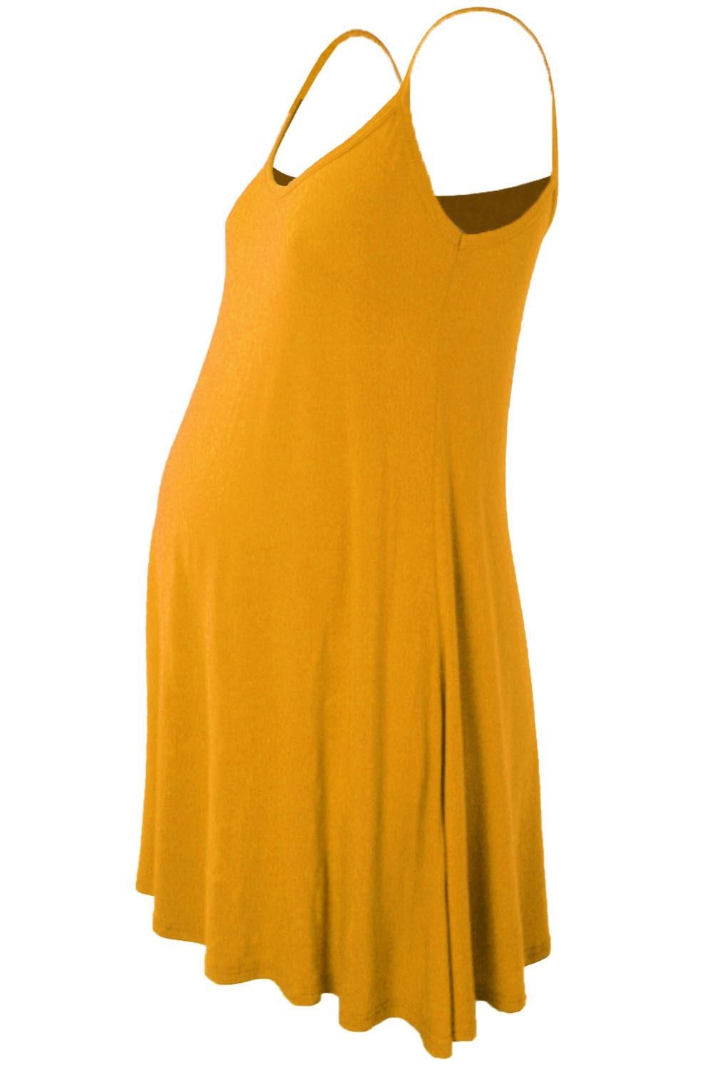 Hamishkane Women's Mustard Maternity Plain Sleeveless Floaty Flare Strappy Swing Cami Dress Top