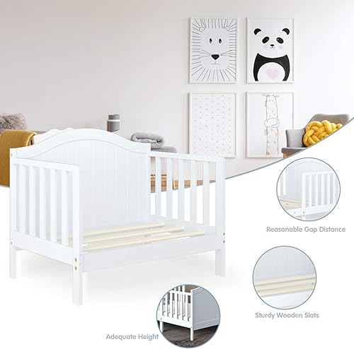 Vista 17 de Costzon Cama convertible 2 en 1 para niños pequeños, cama clásica de madera para niños con 2 barandillas laterales, estribo para mayor seguridad