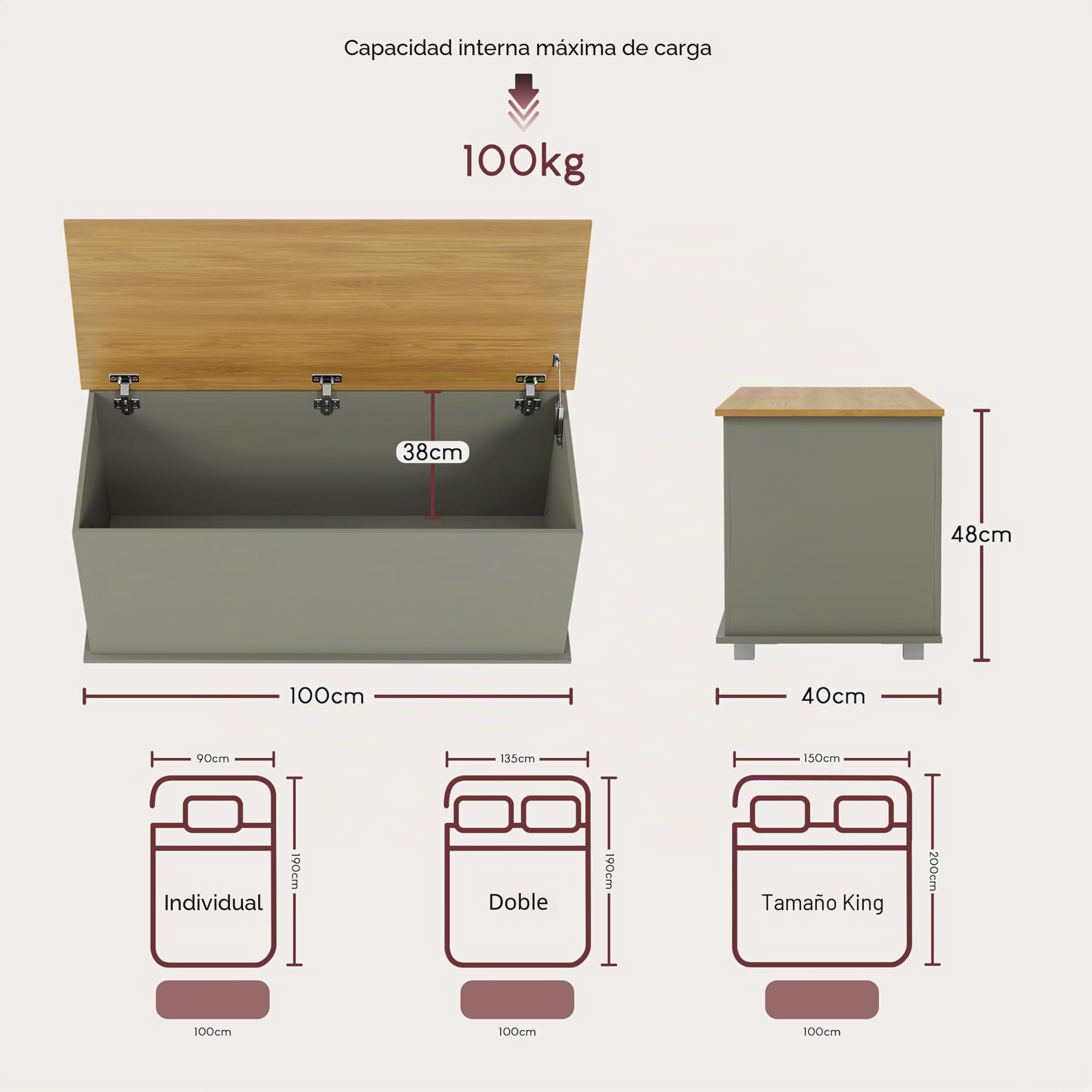 Vida Designs Otomana Arlington Storage, cómoda de madera con tapa, asiento, taburete, banco con ventana, mantas, ropa de cama, caja de juguetes, reposapiés, gris