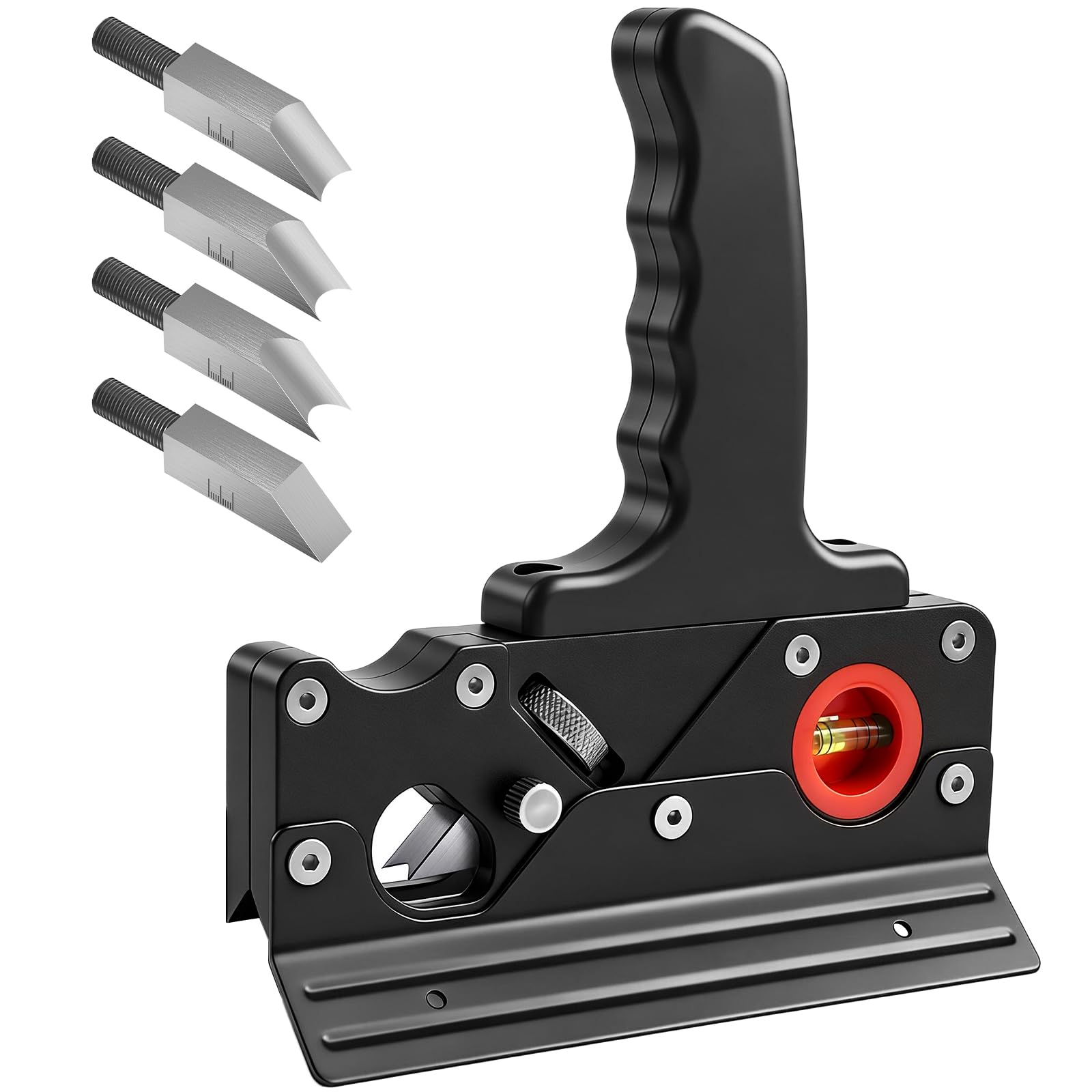 HYCHIKA Cepillo Carpintero, Cepillo para Madera de 45° con 4 Cabezales, Nivel de Burbuja y Mango Ergonómico, Cepilladora de Madera Manual para Cantos y Esquinas, Ideal para Carpinteros y Ebanistas