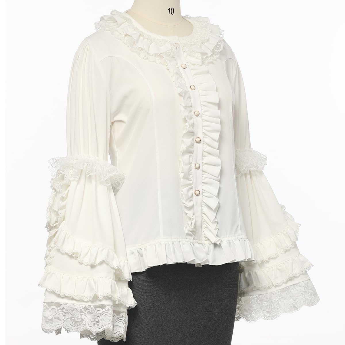Camicetta da donna Lolita a maniche lunghe in pizzo con volant camicia vittoriana vintage camicetta chiffon volant crop top