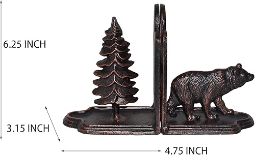 Miniatura 2 de Sujetalibros decorativos de oso de hierro fundido resistente para estantes, extremo de libro de estatua de pino y oso, decoración de estantes