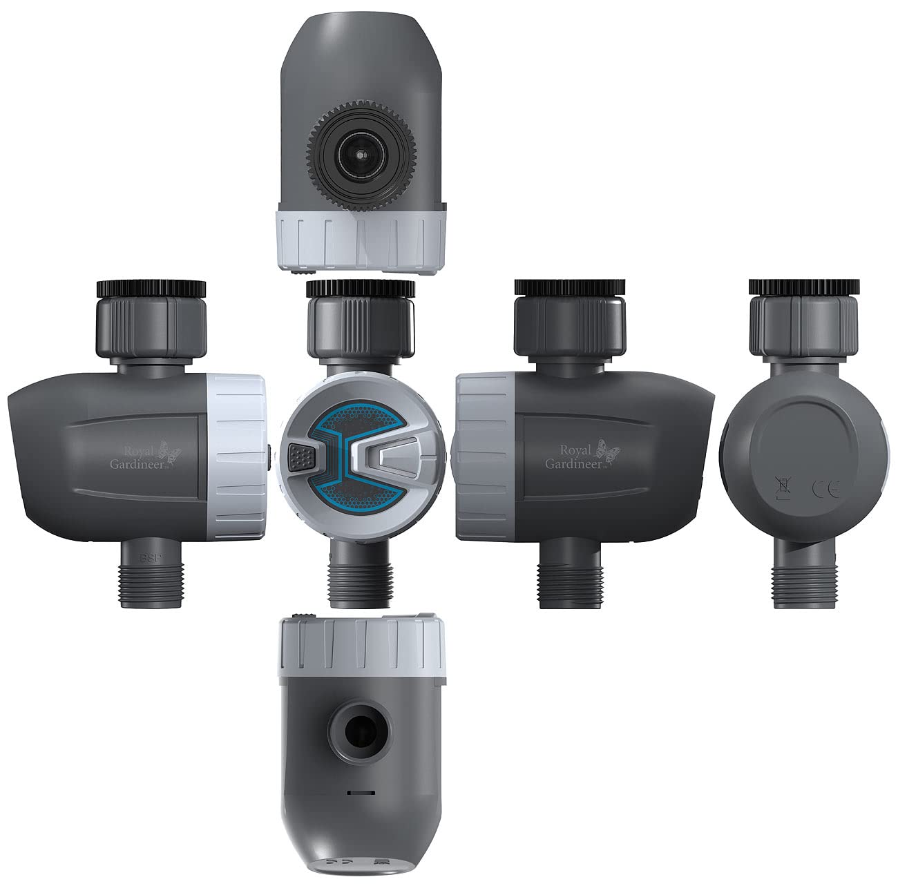 Royal Gardineer Wasser-Ventil, Bluetooth: 4er-Set smarte programmierbare Bewässerungscomputer mit BT & App (Bewässerungscomputer App Steuerung, Gartenbewässerung, Home)
