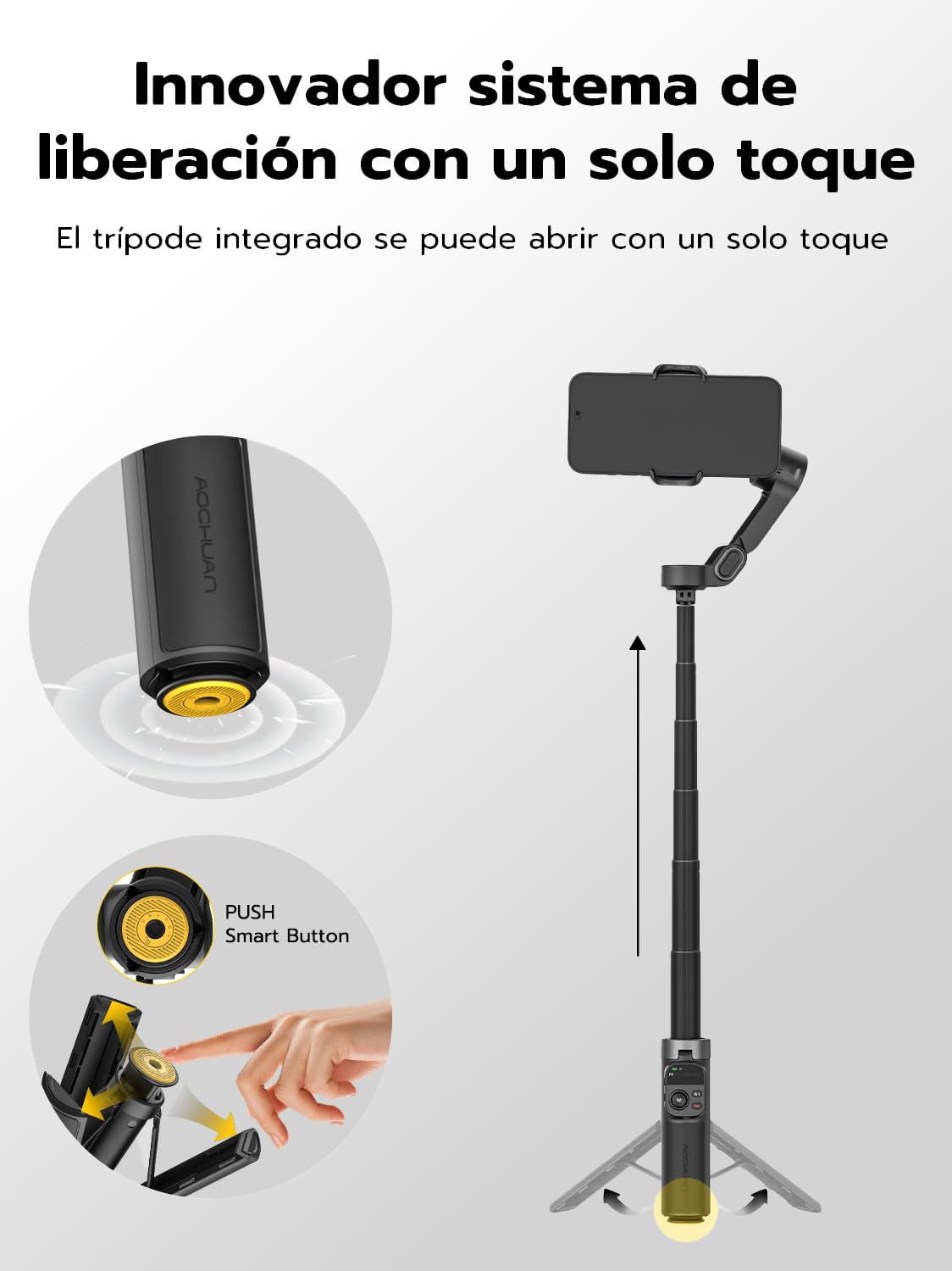 AOCHUAN Estabilizador de cardán para iPhone con reconocimiento Facia, estabilizador para Smartphone con Apertura de trípode con un Solo Clic, Control Remoto y Varilla de extensión de 50 cm, Smart X3