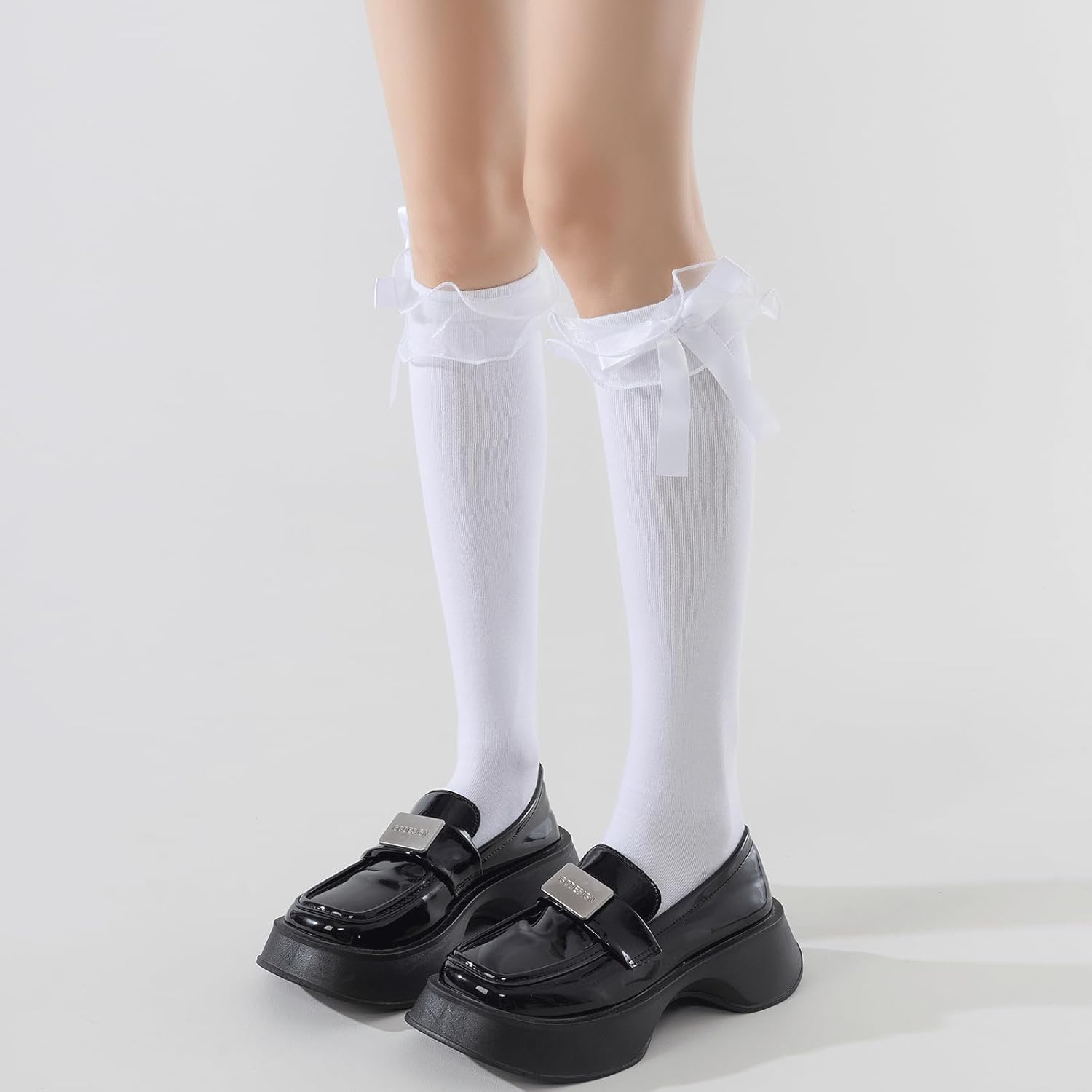 Fashion Knee High Socks for Women, Cotton Lace Ruffle White Long Tube Socks - Image 6