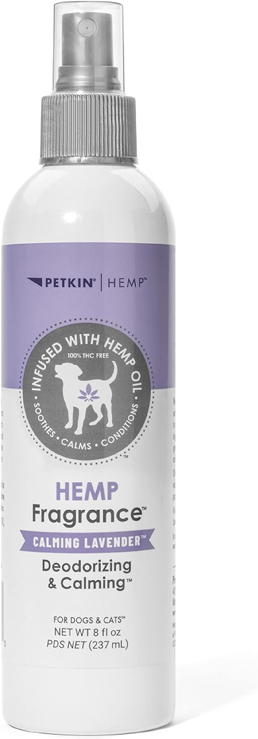 Petkin Hemp Fragrance Spray for Dogs & Cats - 8oz Calming Hemp Oil & Lavender, Soothes, Deodorizes & Freshens Pet & Bedding