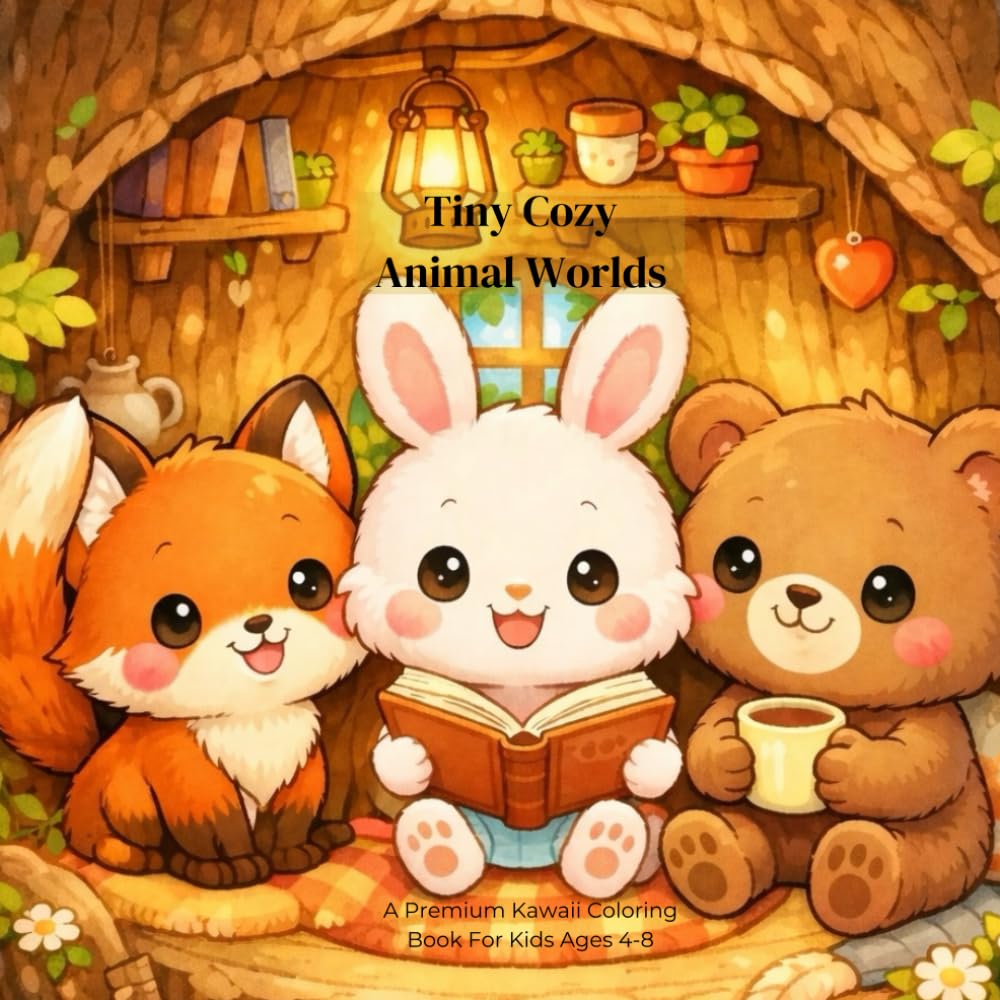 Tiny Cozy Animal Worlds: A Kawaii Coloring Book with Easy to Detailed Pages
