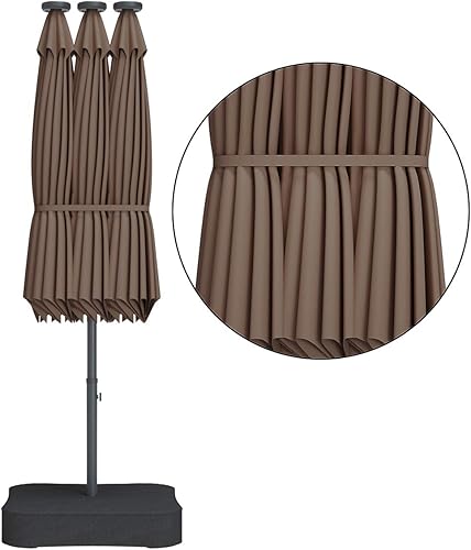 Miniatura 8 de Tangkula Paraguas LED solar de doble cara para patio de 15 pies con base, sombrilla doble para exteriores, sombrilla extragrande con 36 luces
