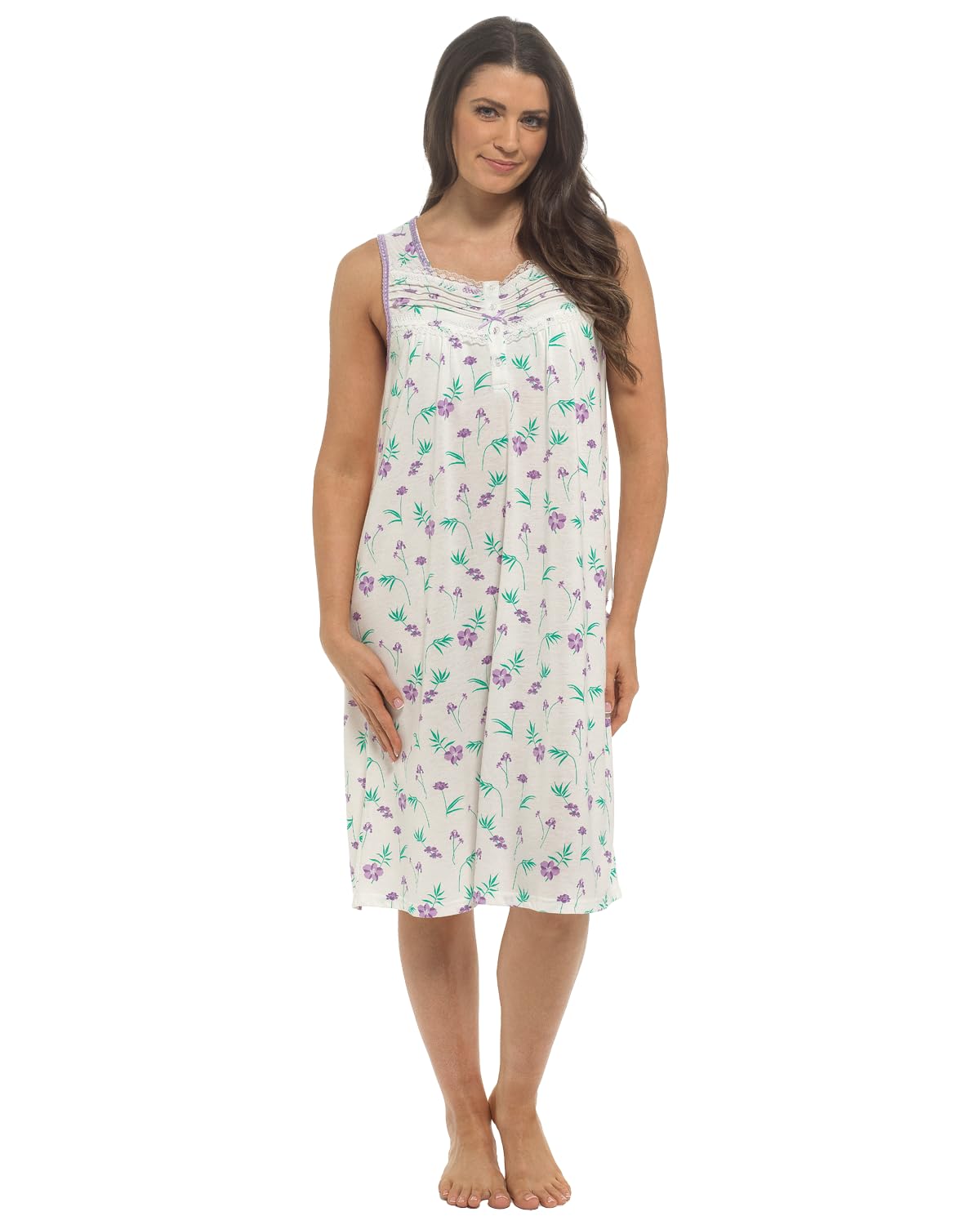 Slumber Hut Ladies 2 Pack Jersey Poly Cotton Sleeveless Floral Nightie - Purple - 26-28