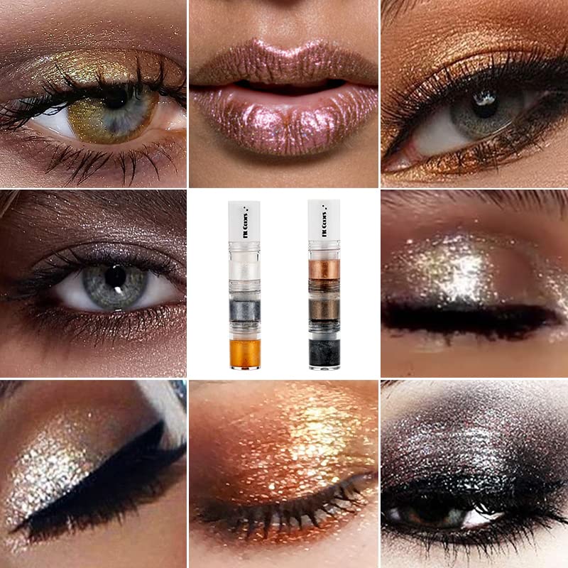 Miniatura 5 de MIESCHER Sombra de ojos líquida con purpurina en barra de 3 colores, sombra de ojos con purpurina ahumada, maquillaje de larga duración,