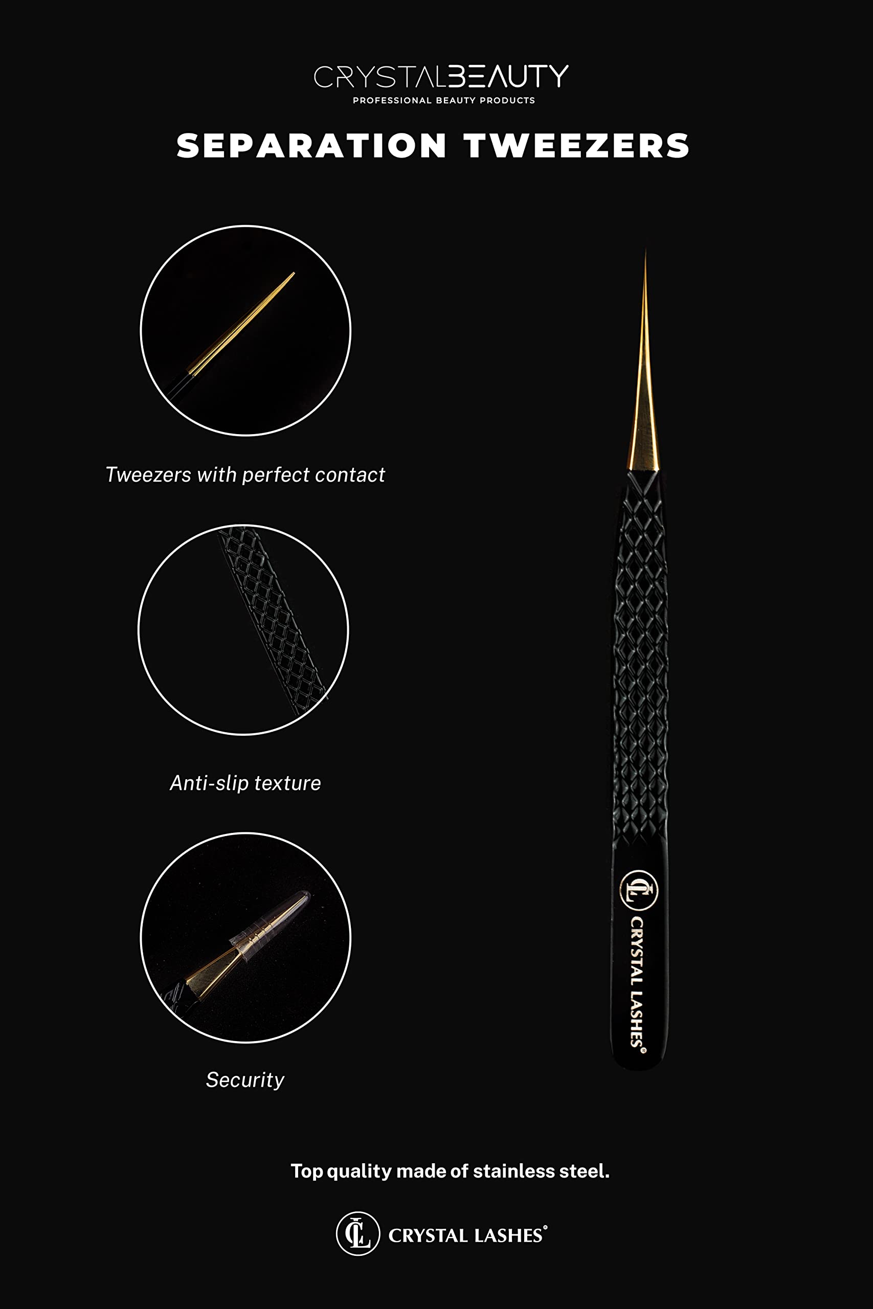 Zestaw Pęset Crystal Lashes 3szt z pokrowcem