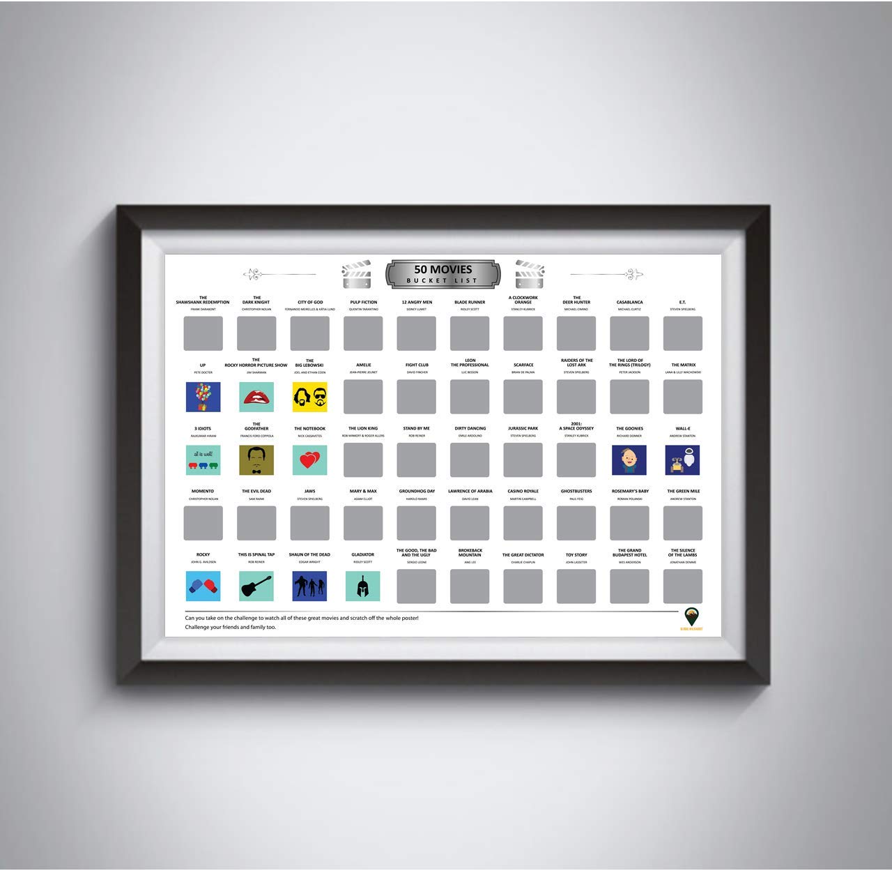 Global Walkabout Top 50 Movies bucket list scratch off poster (White)