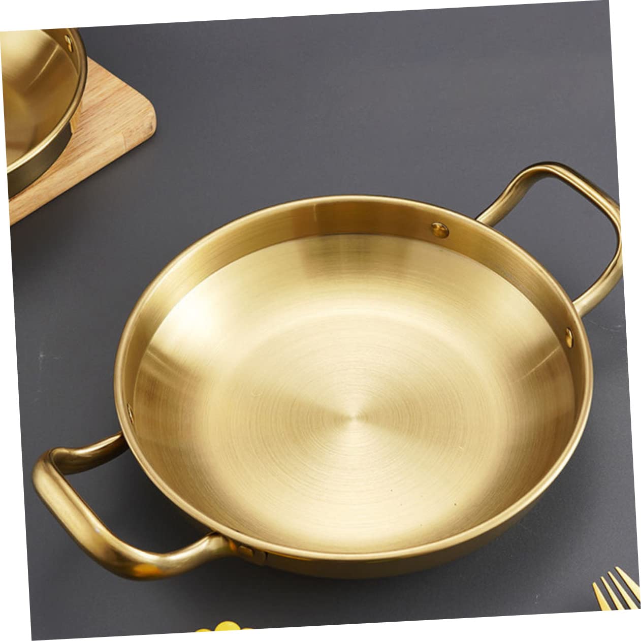 HOLIDYOYO Korean Style Stainless Steel Everyday Pan Double Ear Pot for Cooking Noodles Ramen Pasta Seafood Kitchenware for Home Restaurant and Hot Pot Shops