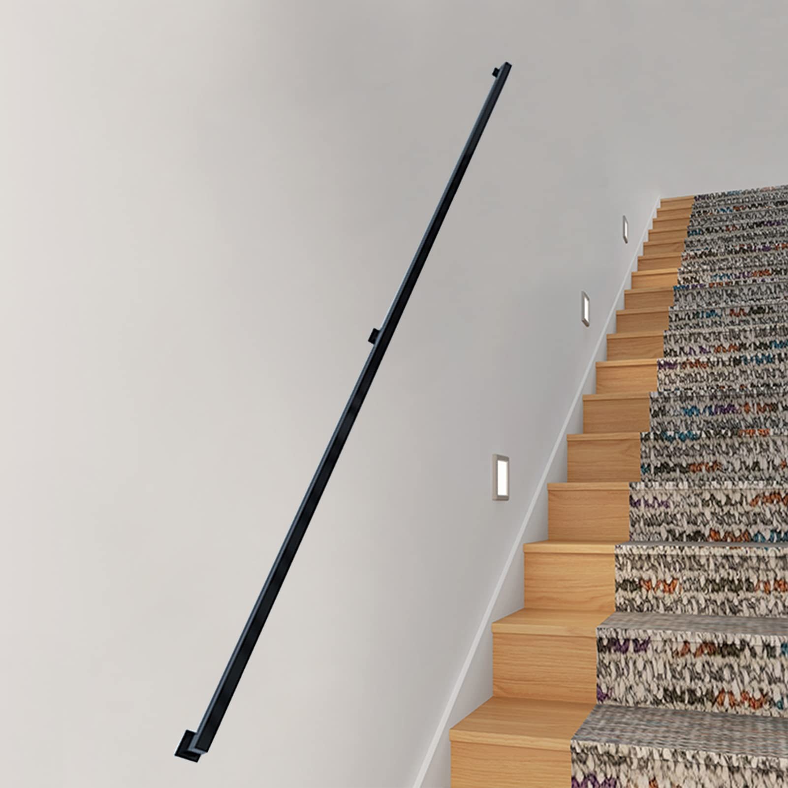 Attrex One Color Stair Handrail Railing Black 60Cm 1M 150Cm 2M 250Cm 300Cm 360Cm Banister Rail Brackets Wrought Iron Grab Rail Safety Hand Rail Support Kit(20Ft/600Cm)