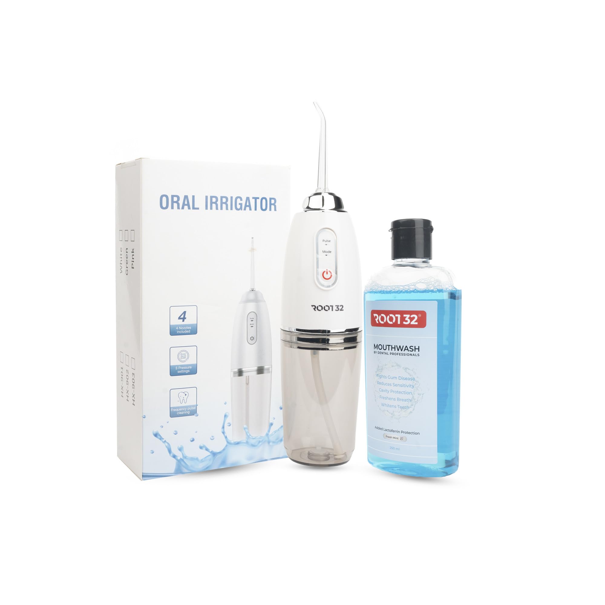 ROOT 32 Power Water Flosser - 230 ml | 4 Nozzles Included 3 Pressure Settings | Frequency Pulse Cleaning | 1 Year Warranty | Dental Flosser for Teeth Oral Care Waterflosser (Multicolor, Combo -1 Waterflosser 1 Mouthwash)-image-32