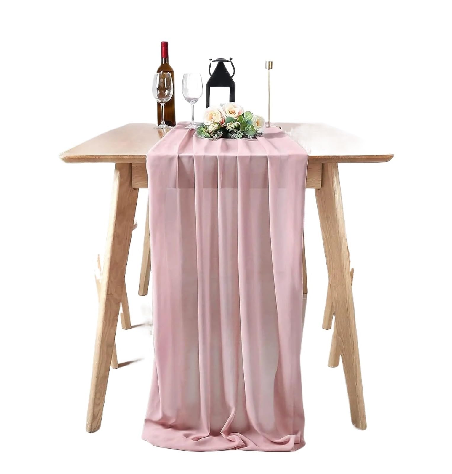 Chiffon Table Runner Chiffon Table Runner, Gauze Wedding Arch Chair Sashes ,for Party Festival Birthday Decor(Dirty pink,70x600cm)