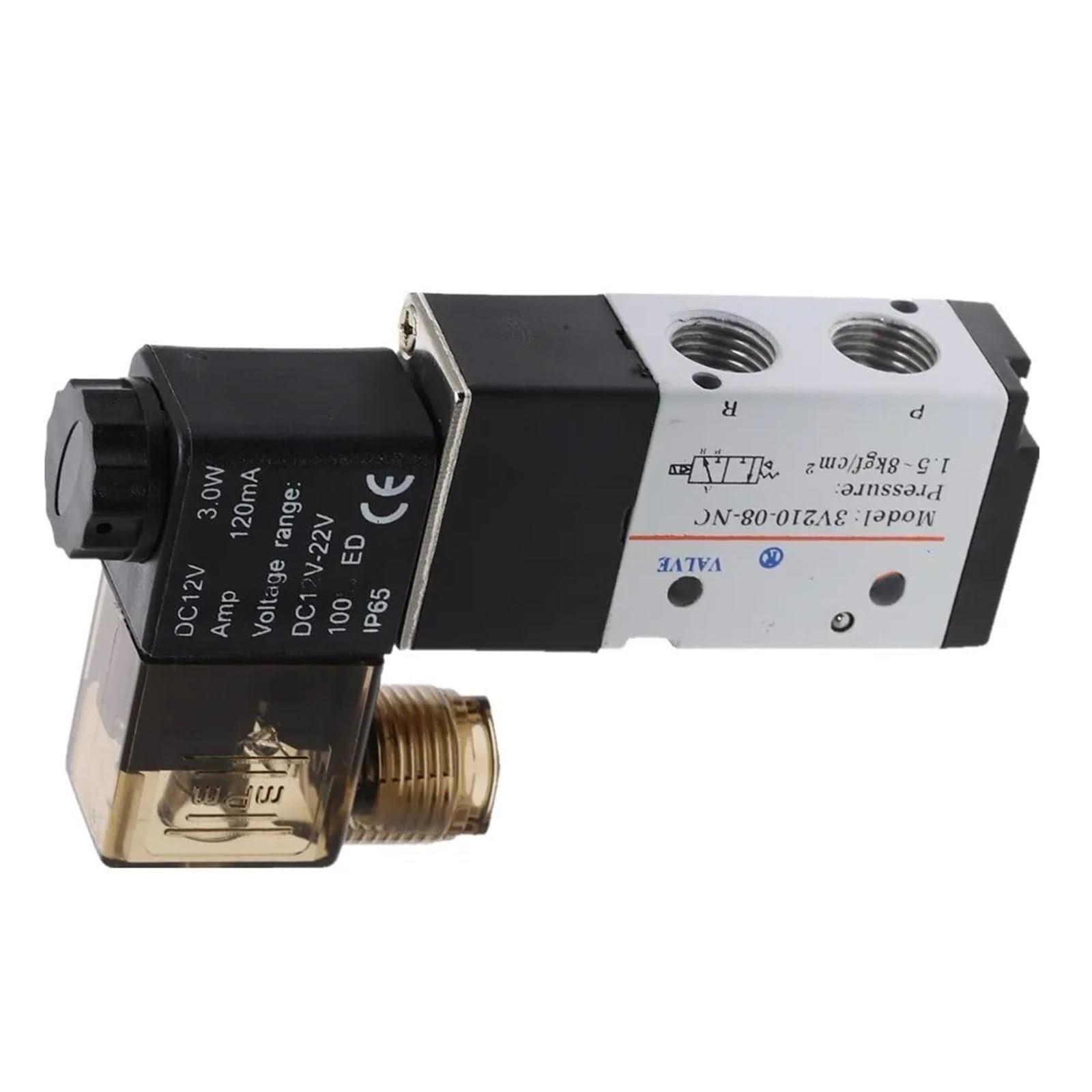 3V210-08 Válvula solenoide neumática eléctrica de 3 vías y 2 Posiciones, 1/4" BSP, CC 12 V/24 V, CA 36 V/110 V/220, Aire Aluminio(Motor with Bracket)